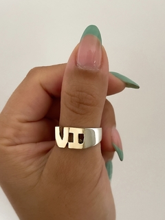 Anillo iniciales recto plata y oro - Estilojoyasmanu