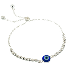 pulsera ajustable bolitas y ojo azul