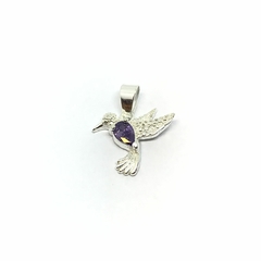 dije colibri con piedra violeta