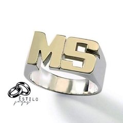 Anillo iniciales recto plata y oro - comprar online