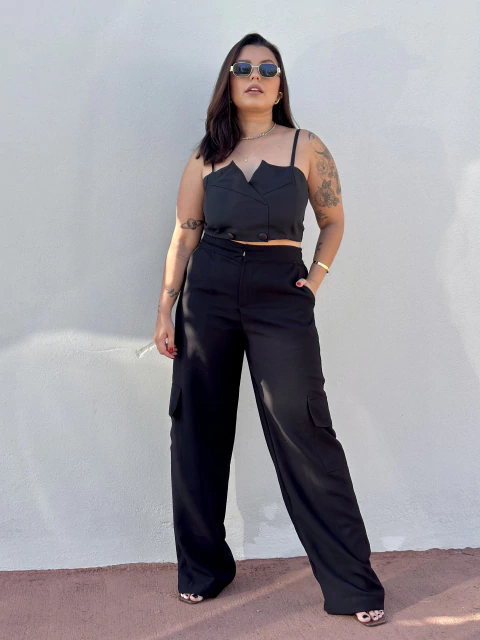 Wide Leg Cami Preta - comprar online