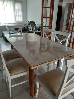 MESA DE COMEDOR DE PORCELANATO Y MADERA - tienda online