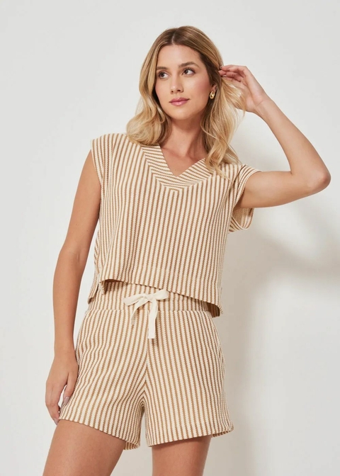 Mob Shorts De Malha Listrado 62.50.3404 Camel