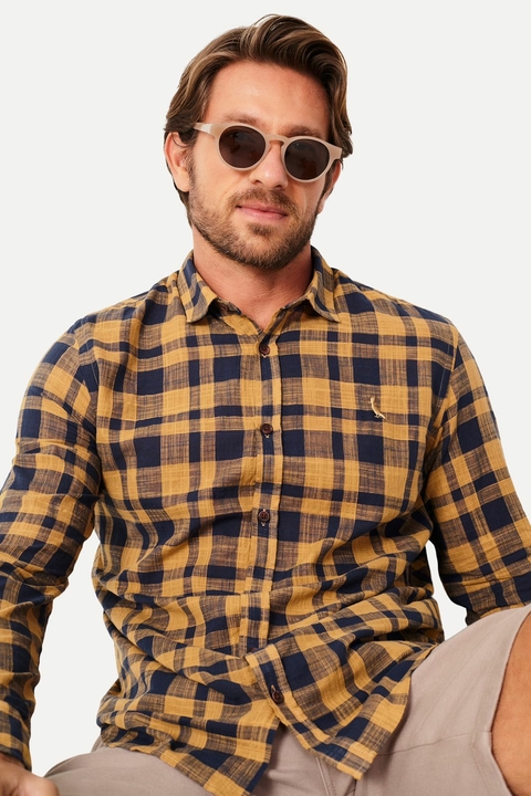 Reserva Camisa Ml Flame Xadrez Jim 0092834 Mostarda - comprar online