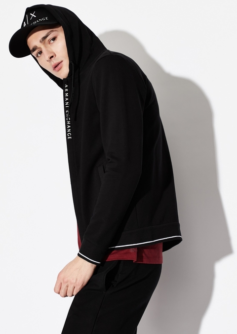 Armani Exchange Moletom Com Zíper Oculto E Capuz 8Nzm82 Preto - comprar online