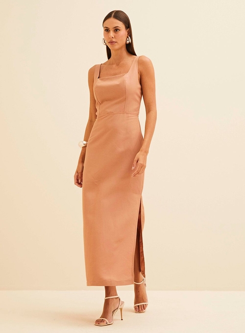 FORUM VESTIDO MIDI RETO COM ABERTURA COSTAS 444609097