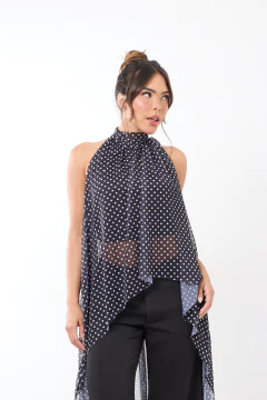 BLUSA AURORA POÁ PRETO (PRETA COM BOLINHA BRANCA) - loja online