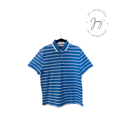Camiseta Gola Polo Listrada Azul e Branca - Tommy Hilfiger