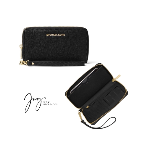 Carteira preta com zíper e alça Michael Kors