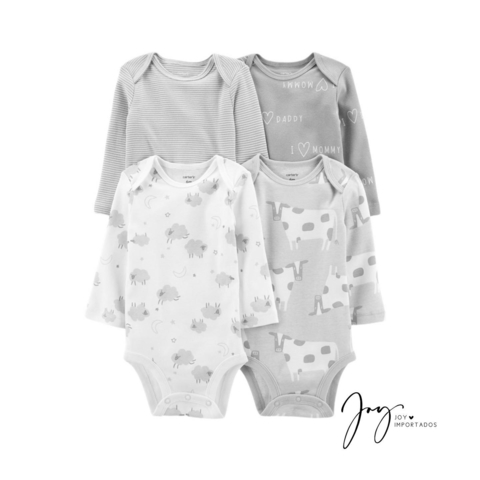 Kit de Body 4 peças Manga Longa Vaca - Carter´s