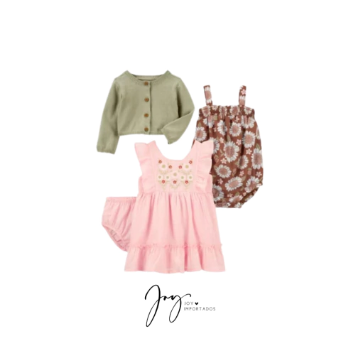 Conjunto 4 Peças Rosa Floral - Carter´s