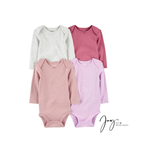 Kit de Body 4 Peças Liso Rosa - Carter´s
