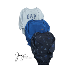 Kit Body 3 peças Manga Longa Azul - GAP