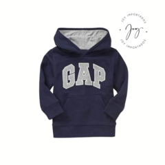 Moletom Canguru Azul Marinho logo Cinza - GAP