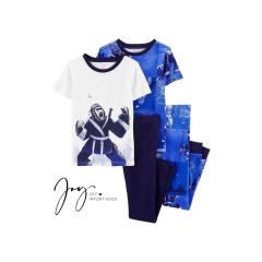 Pijama de Algodão Gorila Azul e Branco 4 Peças - Carter´s