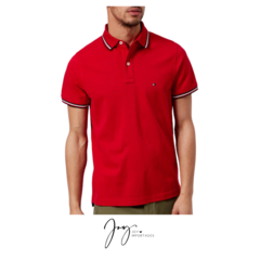 Camiseta Gola Polo Vermelha com Detalhes na Manga - Tommy Hilfiger