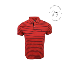 Camiseta Gola Polo Listrada Vermelha e Azul Escuro - Tommy Hilfiger