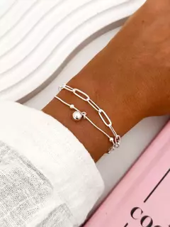 P379 - PULSERA DOBLE CHAIN Y BOLITAS