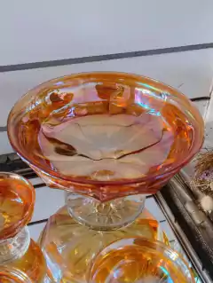 Bowl Centro con Pie y 5 Compoteras Carnival Glass - 2Gardenias Bazar antiguo & Deco