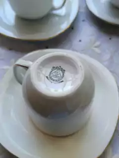 Juego de 6 Duos para Te en Porcelana Verbano linea blanca - 2Gardenias Bazar antiguo & Deco