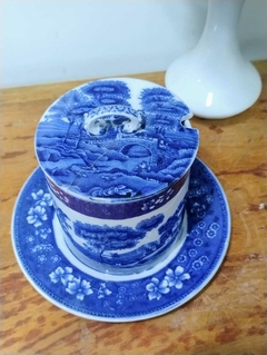Dulcera o Azucarera en Loza Inglesa Copeland tonos azules (Tapa pegada)