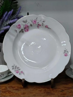 Fuente Tortera en Porcelana Verbano flores Rosadas - 2Gardenias Bazar antiguo & Deco