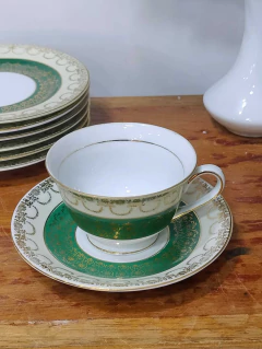 Duo de Te en Porcelana Tsuji con tonos verdes y filetes al oro - comprar online