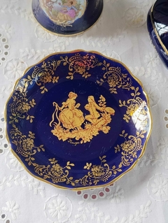 Pequeño Plato de Porcelana Francesa Limoges Azul Cobalto y oro - comprar online