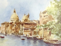 Cuadro de Acuarela escena de Venecia Firmado - 2Gardenias Bazar antiguo & Deco
