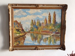 Cuadro Oleo de Paisaje con Marco de estilo Frances con Molduras