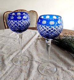 2 Copones de Cristal Azul Encamisado Gran Tamaño