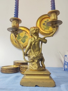 Candelabro portavela con Figura de Querubin Petit Bronce 2 velas - tienda online