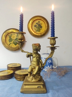 Candelabro portavela con Figura de Querubin Petit Bronce 2 velas