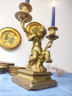 Candelabro portavela con Figura de Querubin Petit Bronce 2 velas - comprar online