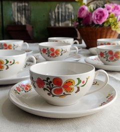 Duo de te en loza nacinal Hartford sin uso! flores naranjas - tienda online