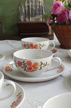 Duo de te en loza nacinal Hartford sin uso! flores naranjas - 2Gardenias Bazar antiguo & Deco