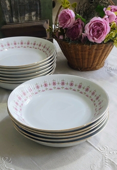 Juego de 6 platos hondos en porcelana Verbano delicadas flores con dos tonalidades de Rosa - comprar online