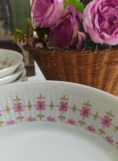 Juego de 6 platos hondos en porcelana Verbano delicadas flores con dos tonalidades de Rosa - tienda online