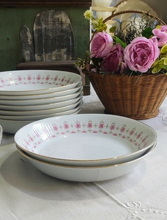 Juego de 6 platos hondos en porcelana Verbano delicadas flores con dos tonalidades de Rosa - 2Gardenias Bazar antiguo & Deco