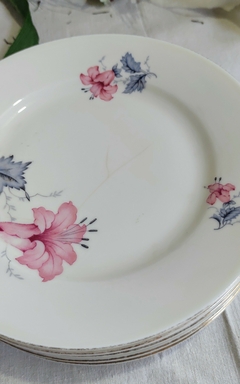 6 platos de postre en porcelana Checoslovaca Victorian Flor de Bignonia - comprar online
