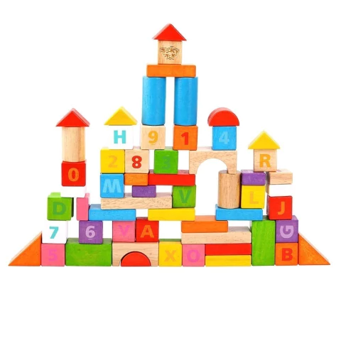 Balde de bloques de madera 70 piezas Tooky Toy