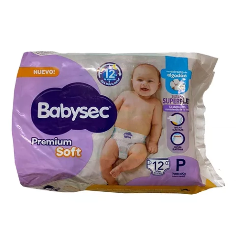 Pañales Babysec Premium Soft P x 12