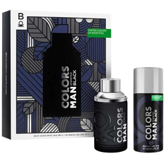Benetton COLORS BLACK COFRE 100 ml Eau De Toilette Spray + 150 ml Deodorant Spray