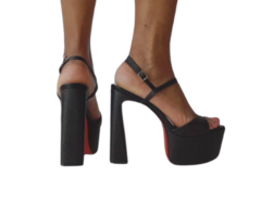 2072569 P SANDALIA SALTO GROSSO COM MEIA PATA GLITER PARIS PRETO - Au Bottier