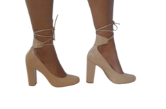 2192423 P SAPATO COM SALTO GROSSO VERNIZ BEGE COM AMARAÇÃO - comprar online