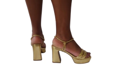 23437 P SANDALIA SALTO GROSSO MEIA PATA OURO - Au Bottier
