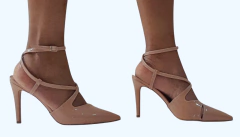 65839 P SAPATO BICO FINO SALTO FINO CRUZADO NA FRENTE VERNIZ BEGE - loja online