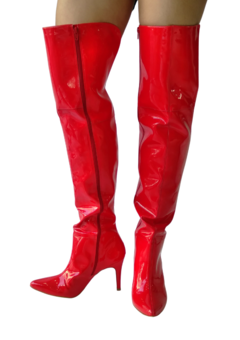 870758 P BOTA ACIMA DO JOELHO SOLA FINA VERNIZ VERMELHO