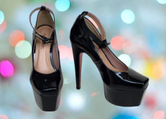 1050320 P SAPATO COM TIRA TORNOZELO PRETO VERNIZ - Au Bottier