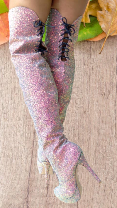 740116 P BOTA OVER THE KNEE MEIA PATA E SALTO FINO GLITTER FRUTACOR AZUL - comprar online